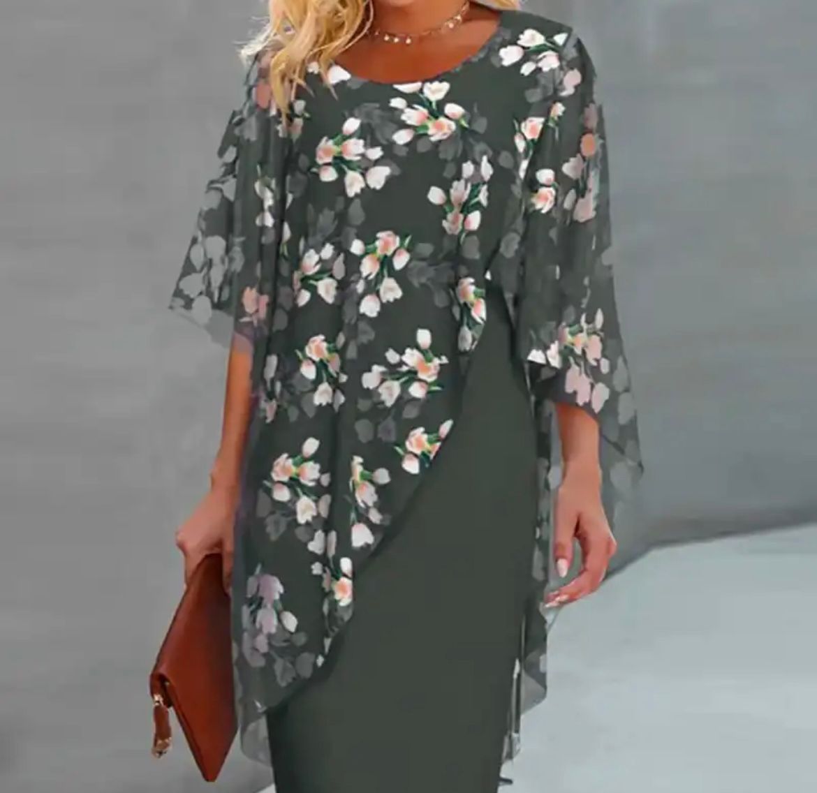 Olive - Floral Dress with Tummy Coverage