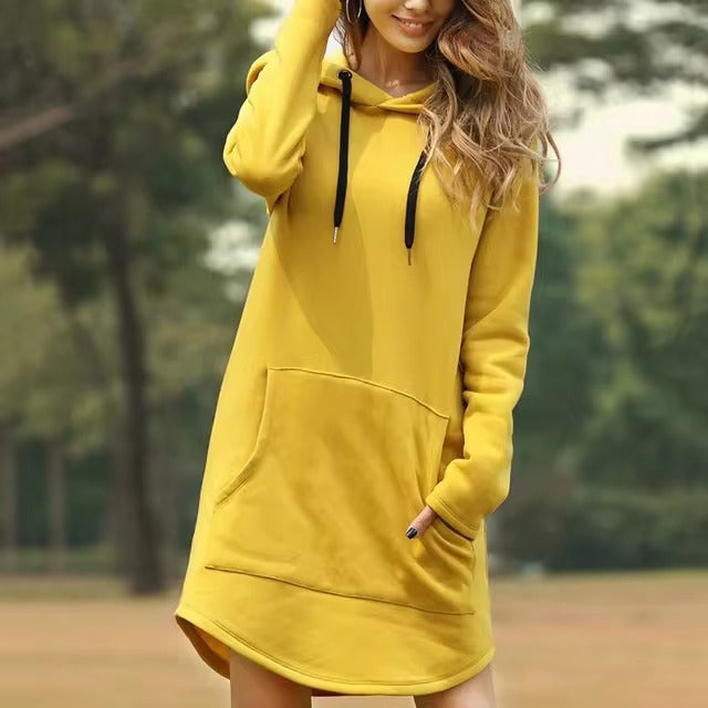 Casual hoodie dress for women, combining comfort and style for everyday wear.