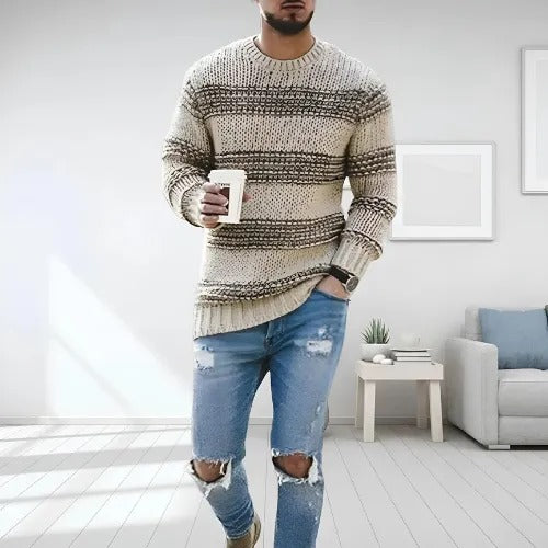 Casual knit sweater for men, comfortable and versatile, perfect for layering and everyday style.