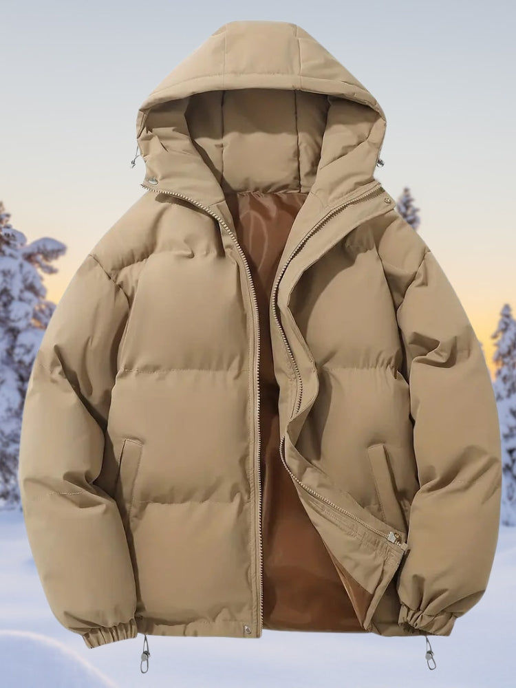 Classic winter down jacket for women, warm, water-resistant outerwear for cold weather.