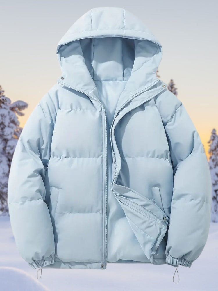 Classic winter down jacket for women, warm, water-resistant outerwear for cold weather.