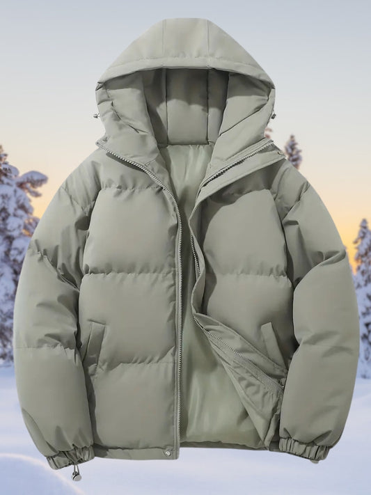 Classic winter down jacket for women, warm, water-resistant outerwear for cold weather.