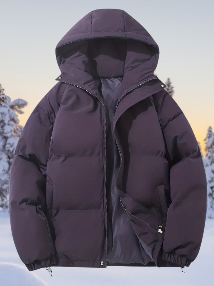 Classic winter down jacket for women, warm, water-resistant outerwear for cold weather.