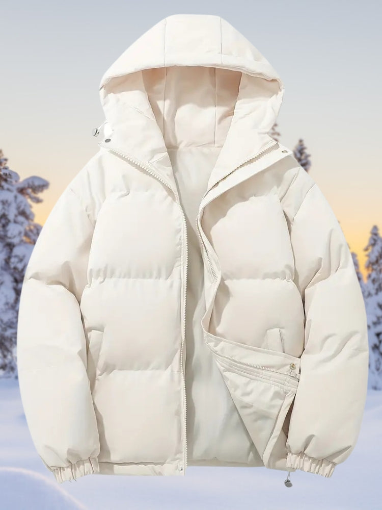 Classic winter down jacket for women, warm, water-resistant outerwear for cold weather.