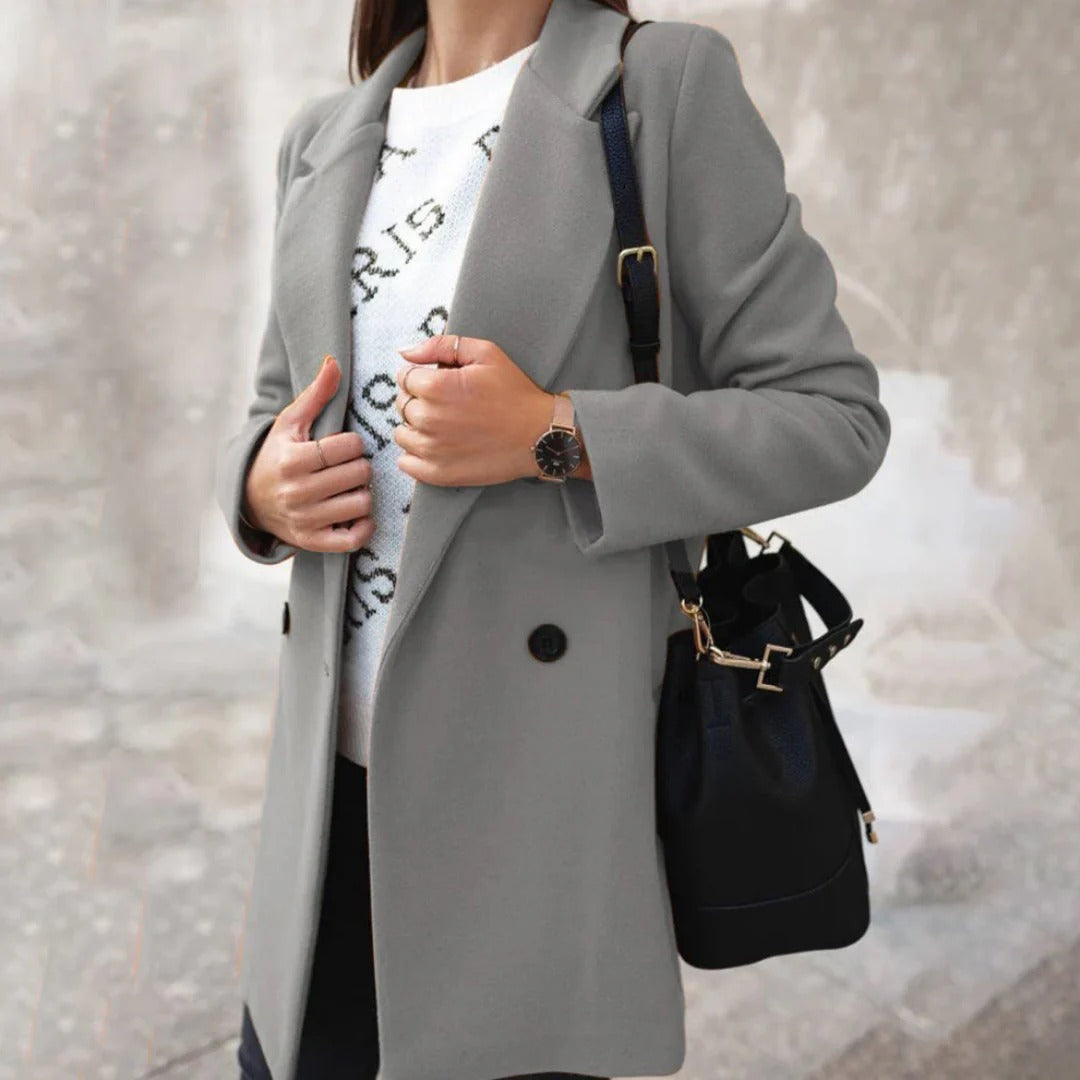 Elegant long wool jacket coat for women, offering warmth, style, and a flattering silhouette for colder months.