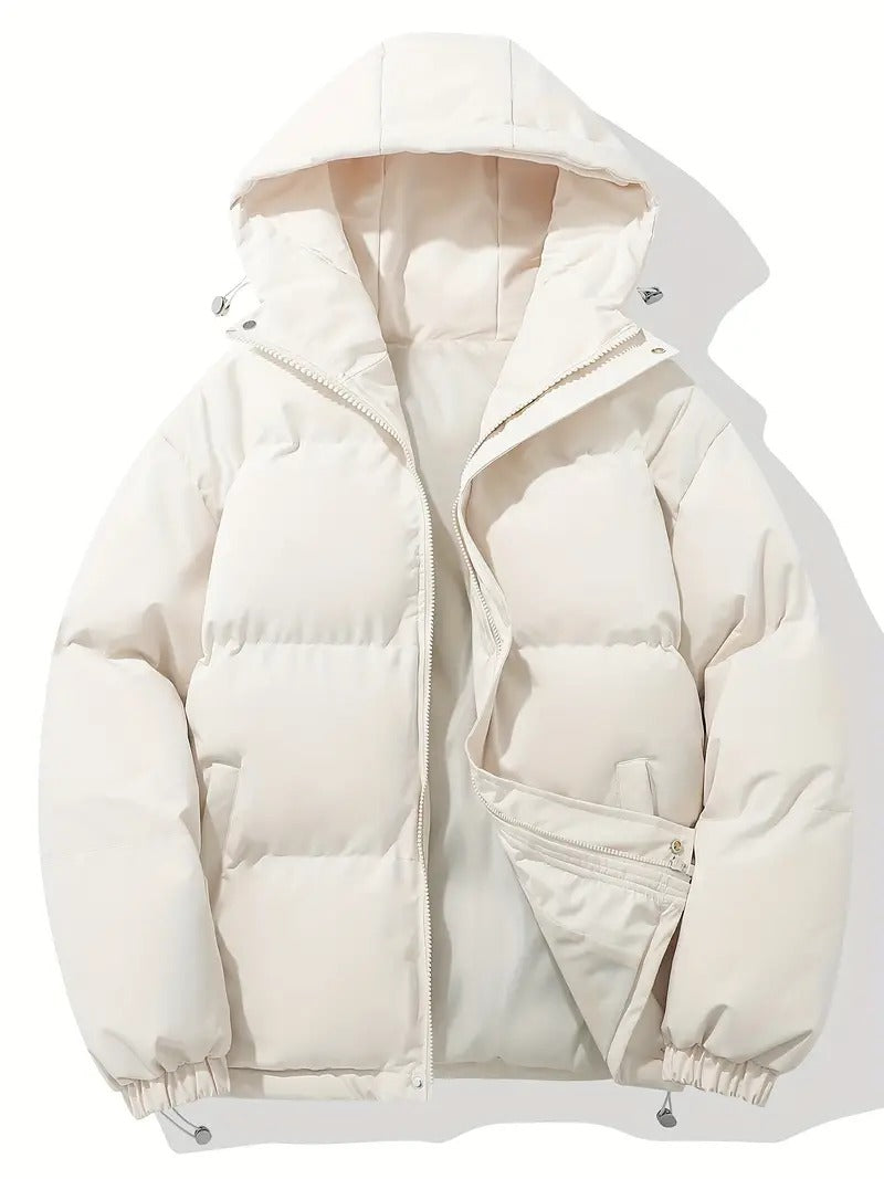 Elegant winter jacket with hood for warmth, comfort, and stylish protection against the elements.