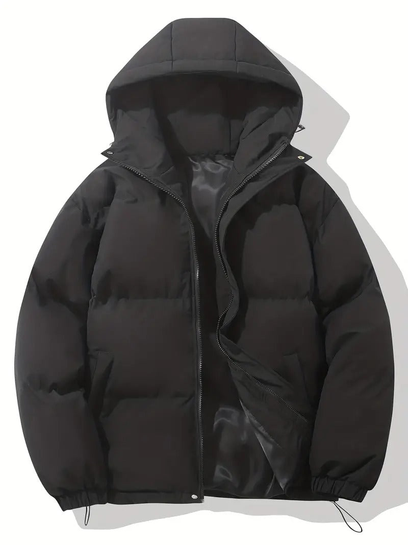 Elegant winter jacket with hood for warmth, comfort, and stylish protection against the elements.