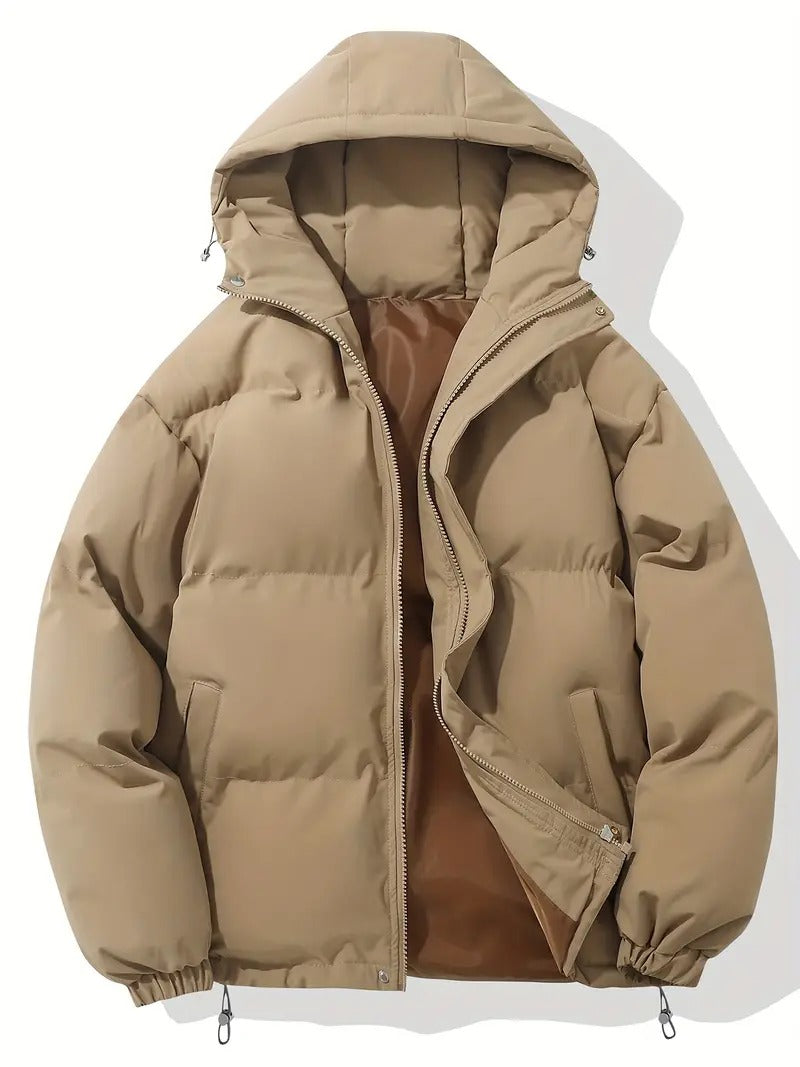 Elegant winter jacket with hood for warmth, comfort, and stylish protection against the elements.