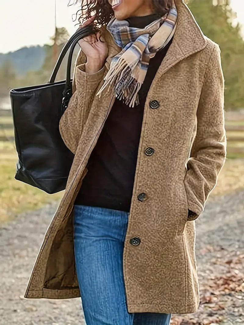 stylish autumn and winter coat, perfect for cold weather outings.