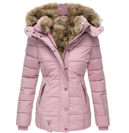 Stylish winter coat with faux fur collar, providing warmth and protection for the colder