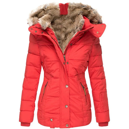 Stylish winter coat with faux fur collar, providing warmth and protection for the colder