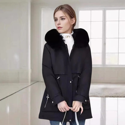 Women's winter parka with fur collar, designed to keep you warm and stylish in cold weather.