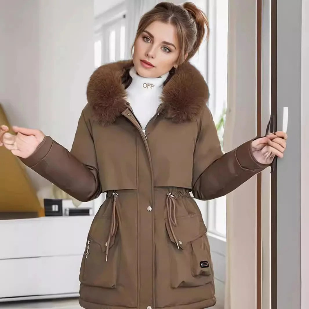 Women's winter parka with fur collar, designed to keep you warm and stylish in cold weather.